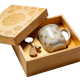 Elegant Ceramic Cup & Bear Keychain Gift Set in Wooden Box