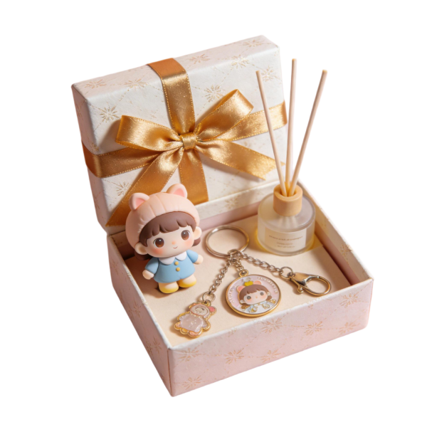 Pink Gift Box with Doll, Keychain & Reed Diffuser