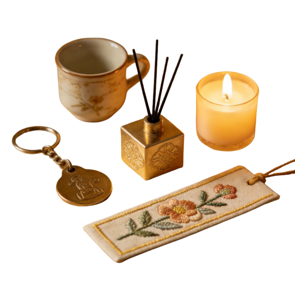 Vintage Self-Care Set with Ceramic Cup, Reed Diffuser, Bookmark & Keychain