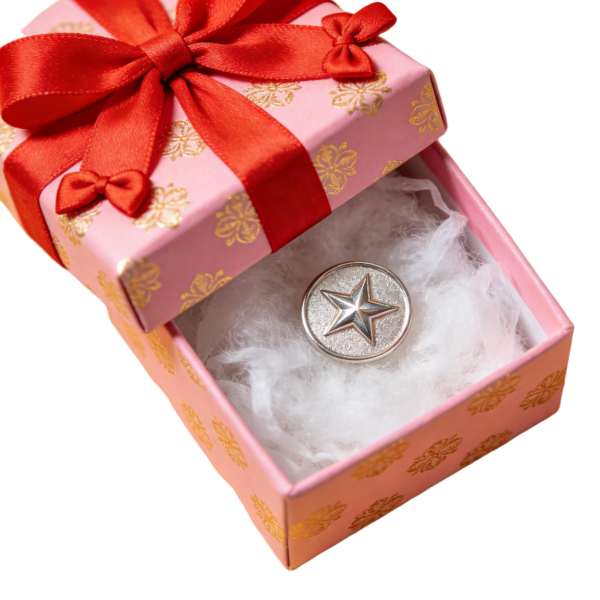 Silver Star Emblem Badge in Pink Floral Gift Box